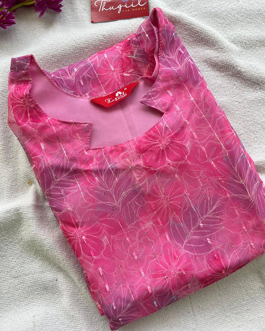 Pink Jute Organza Kurta