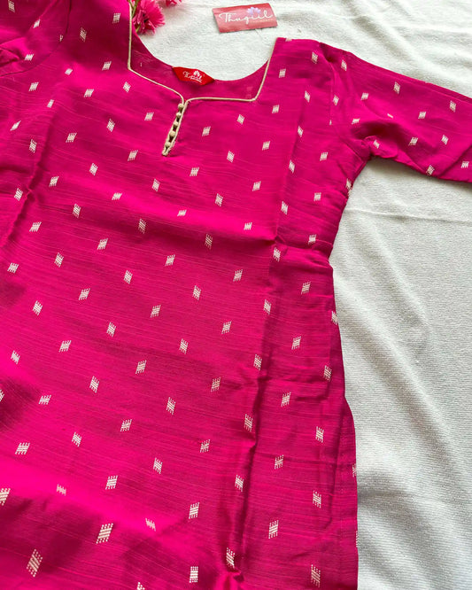 Pink Slub Silk Kurta Set