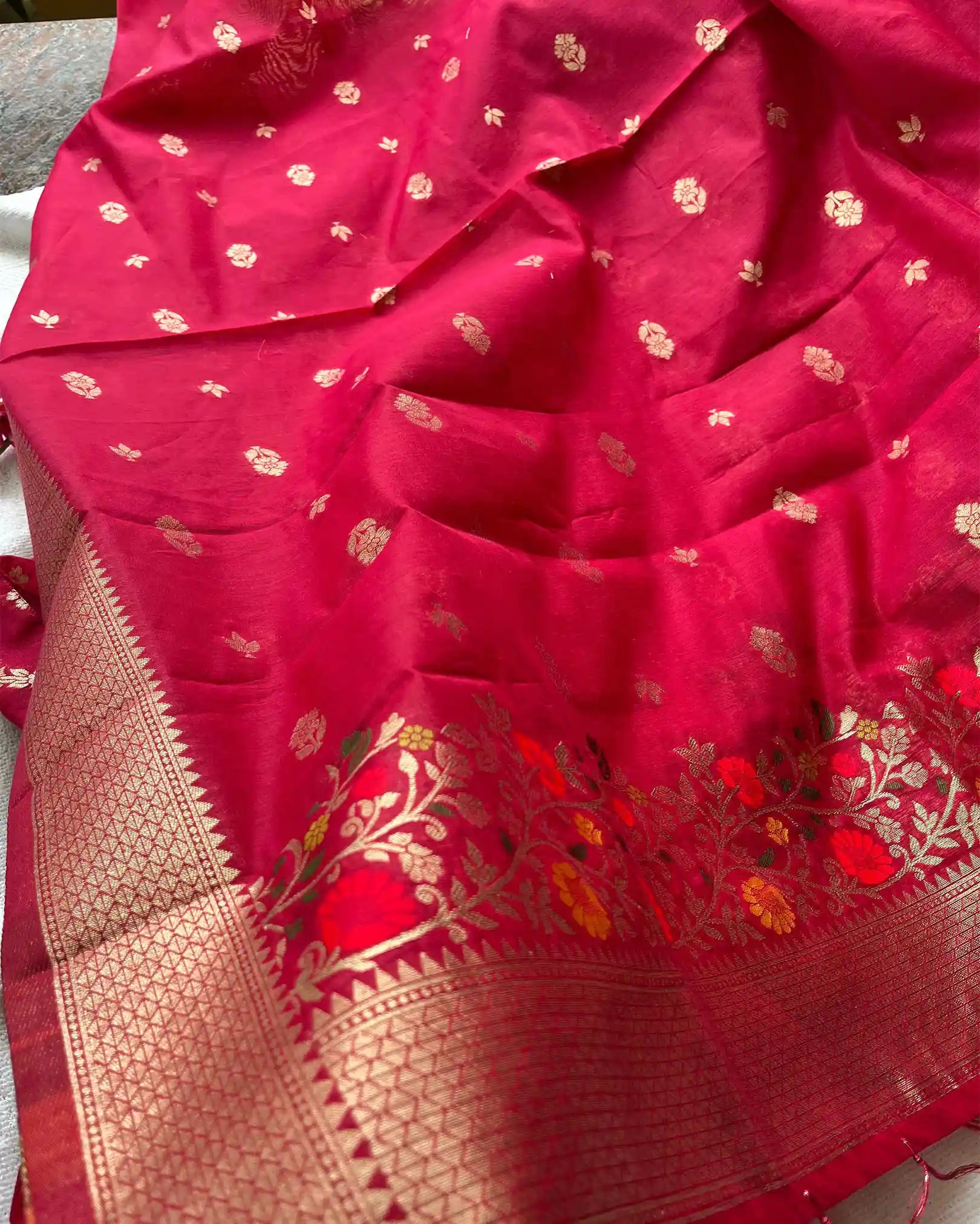Rani pink banarasi cotton kurta set