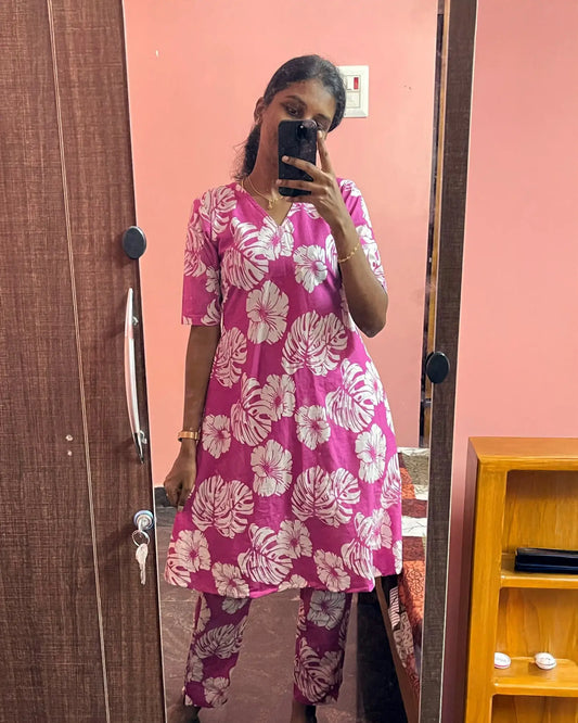 Pink Cotton A line Co Ord