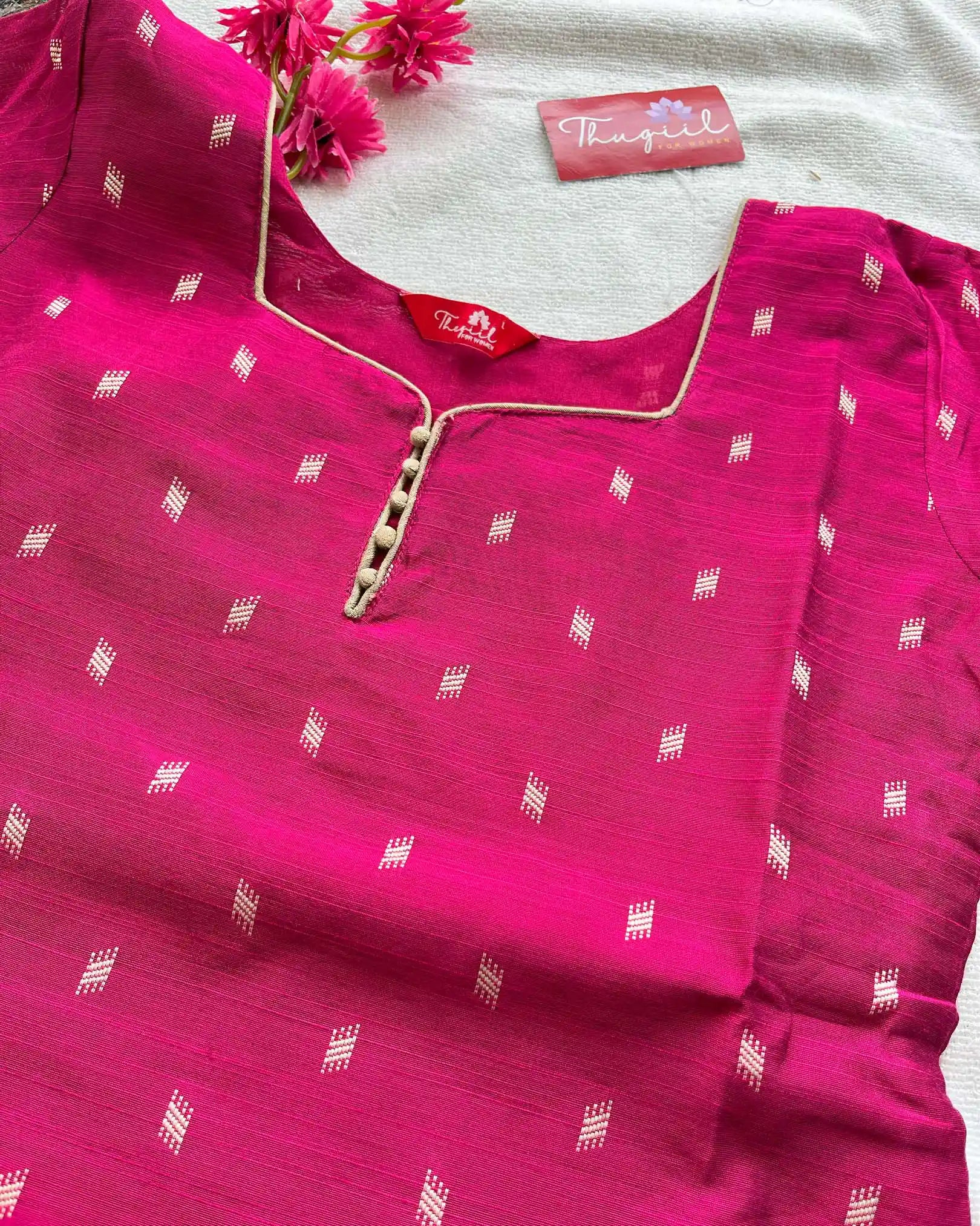 Pink Slub Silk Kurta Set