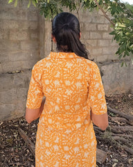 Mustard yellow cotton kurta set