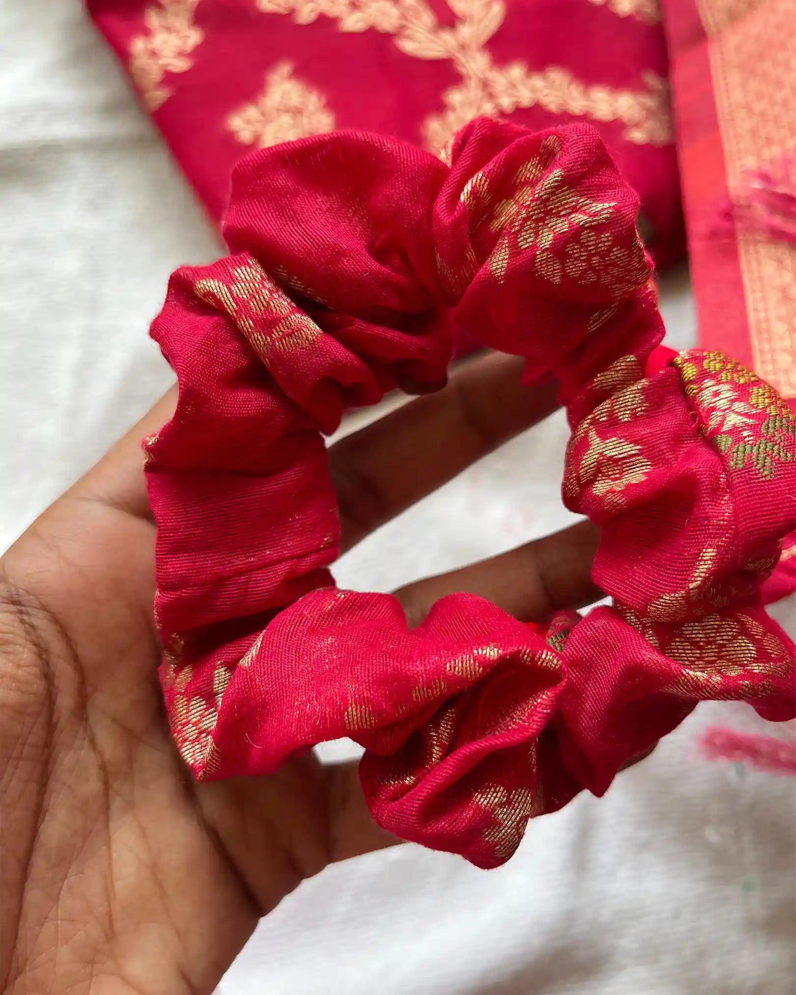 Rani pink banarasi cotton kurta set