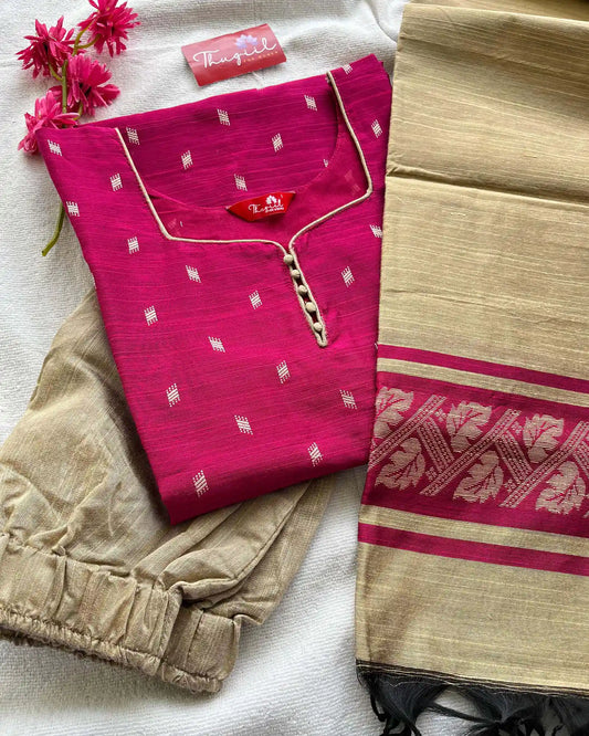 Pink Slub Silk Kurta Set