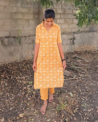 Mustard yellow cotton kurta set
