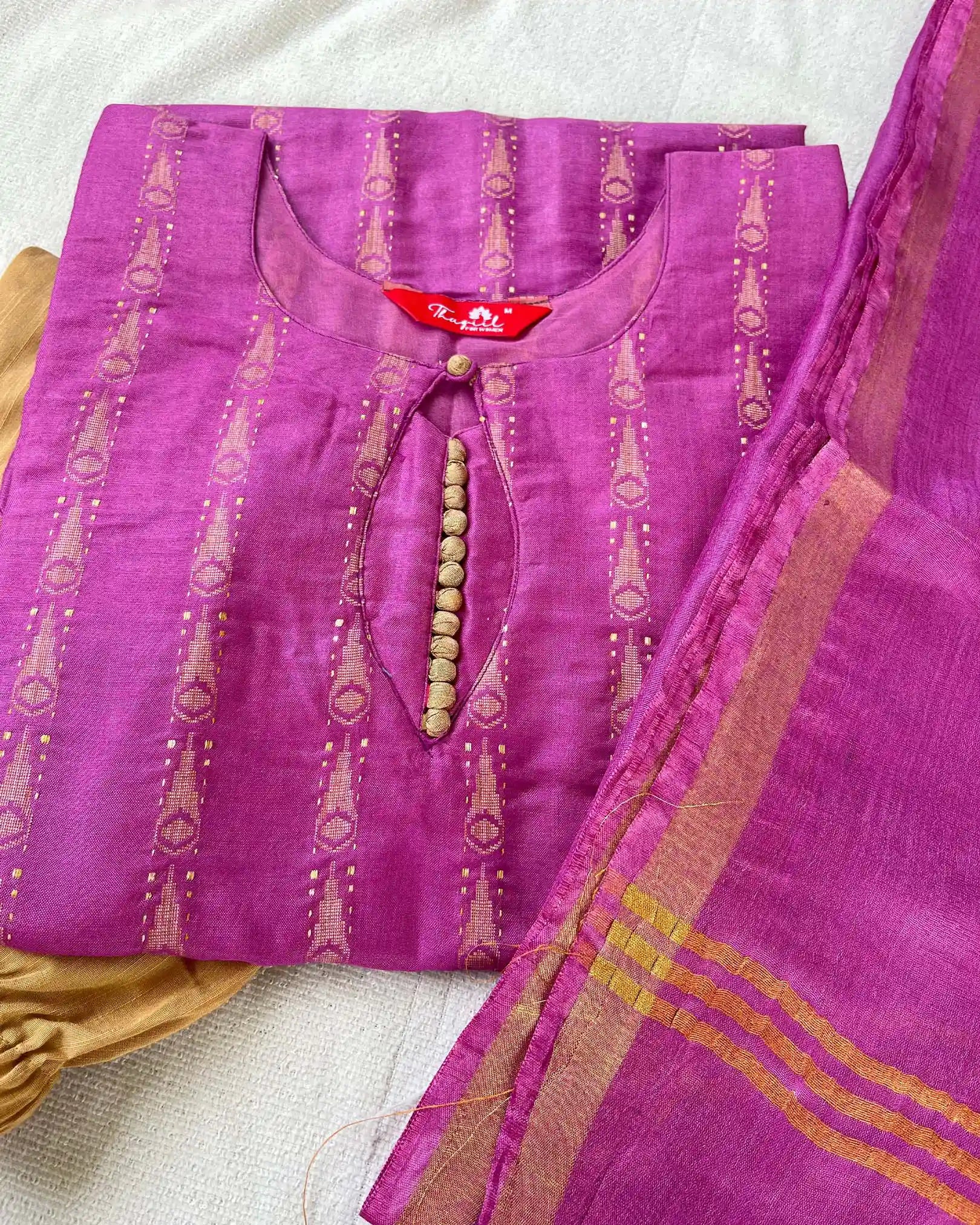 Purple katan silk kurta set