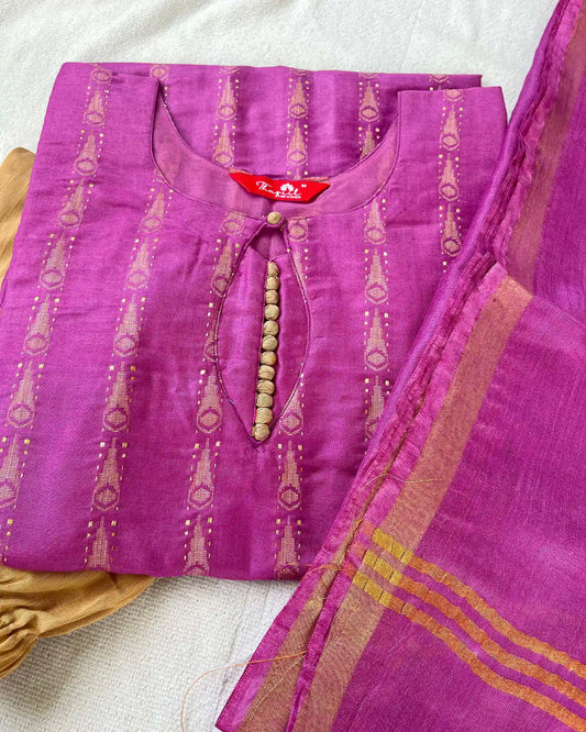 Purple katan silk kurta set