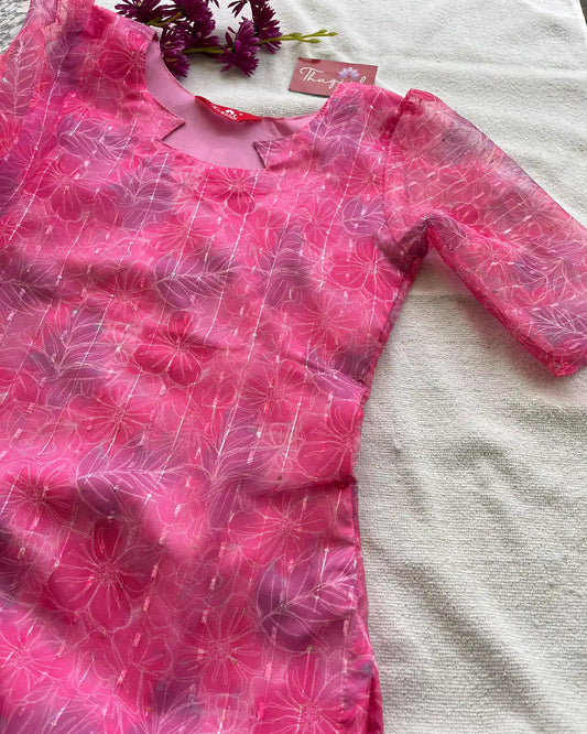 Pink Jute Organza Kurta