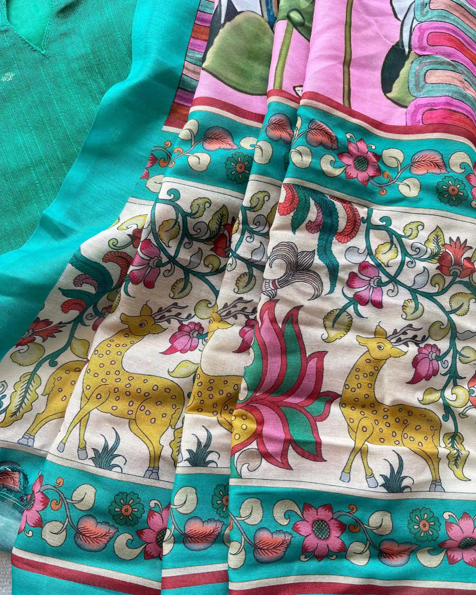 Sea green slub silk mix n match kurta set