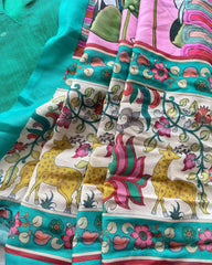 Sea green slub silk mix n match kurta set