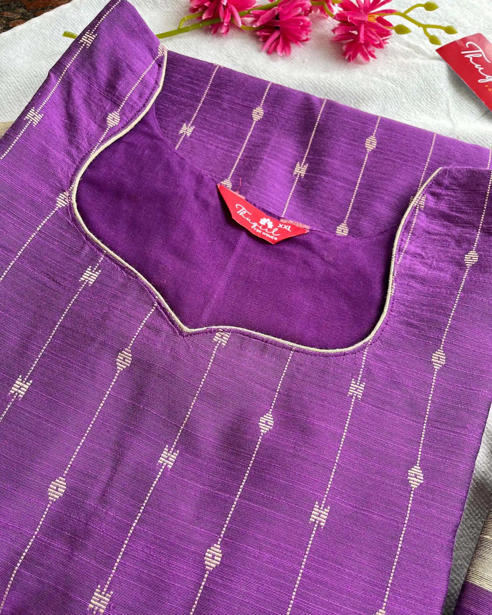 Violet slub silk kurta set