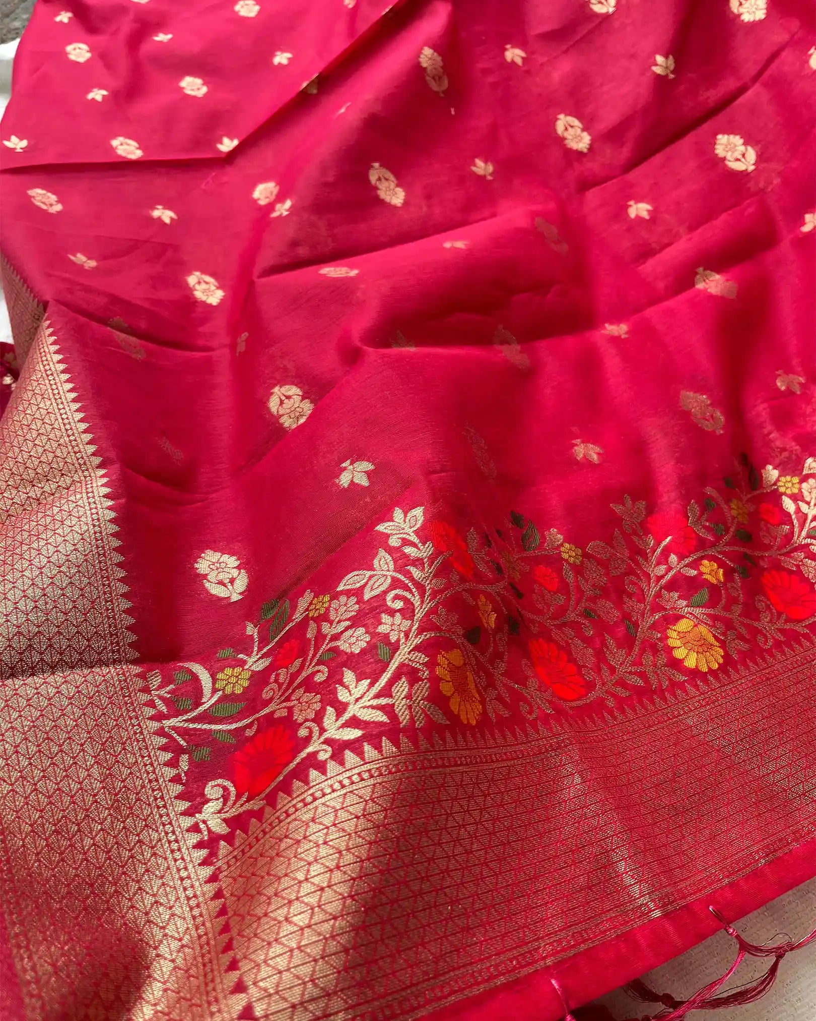 Rani pink banarasi cotton kurta set