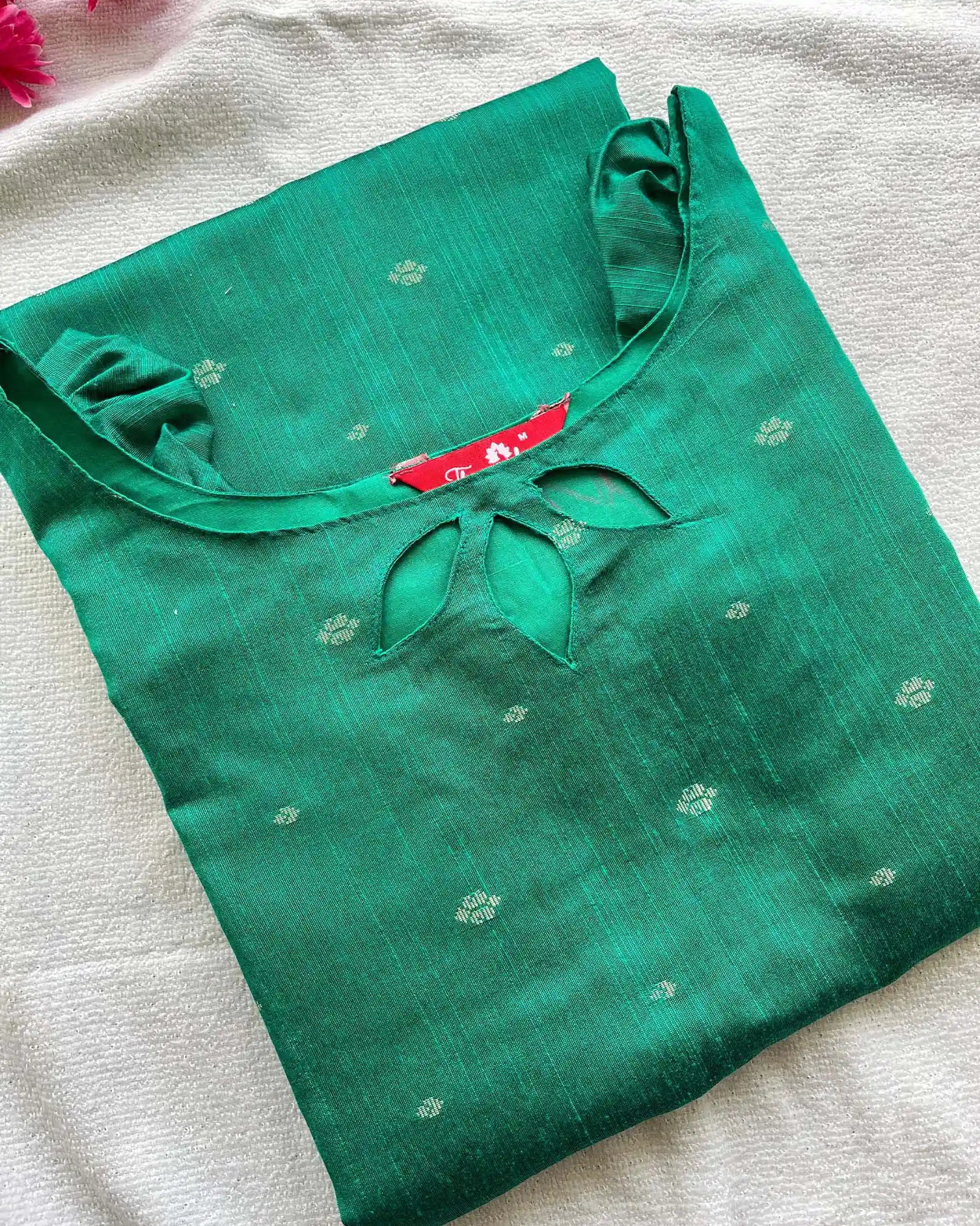 Sea green slub silk mix n match kurta set
