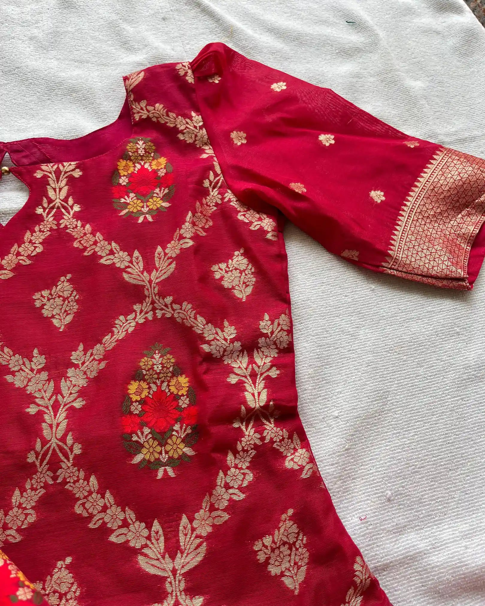 Rani pink banarasi cotton kurta set