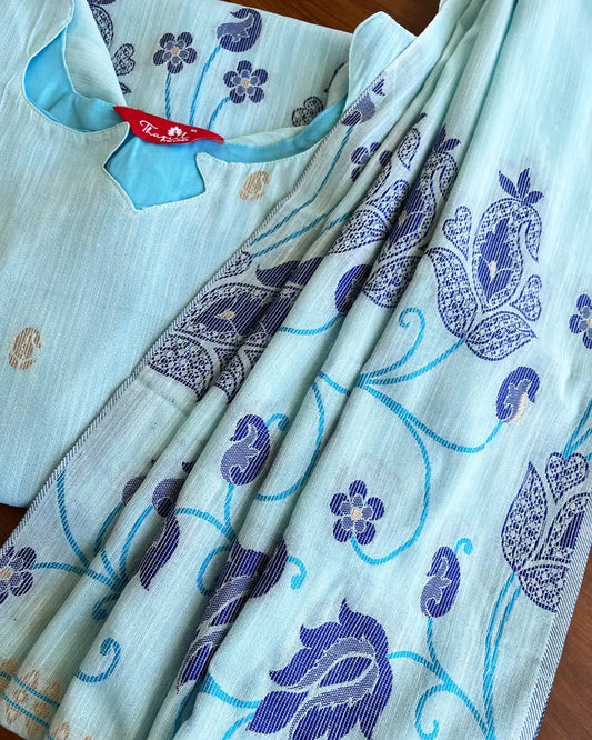 Sky Blue Jamdani Kurta Set (Top-Dupatta)