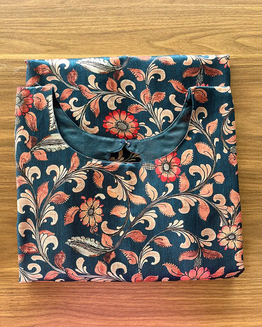 Teal Floral Silk Kurta