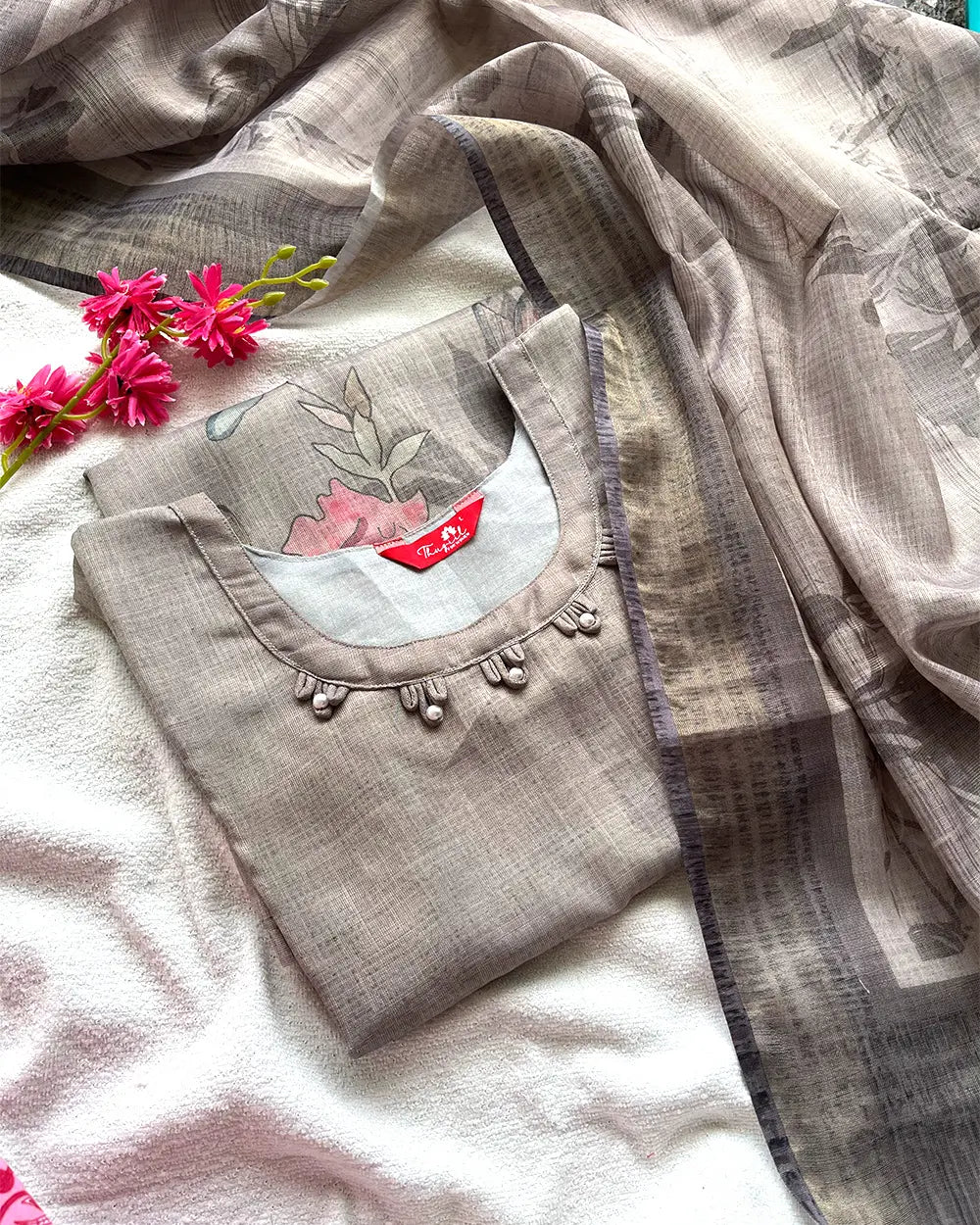 Light Grey Soft Tissue Silk Kurta Set