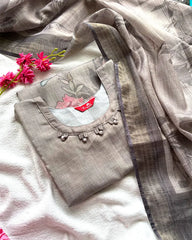 Light Grey Soft Tissue Silk Kurta Set