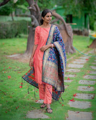 Luxe - Peach Bloom Silk Kurta Set