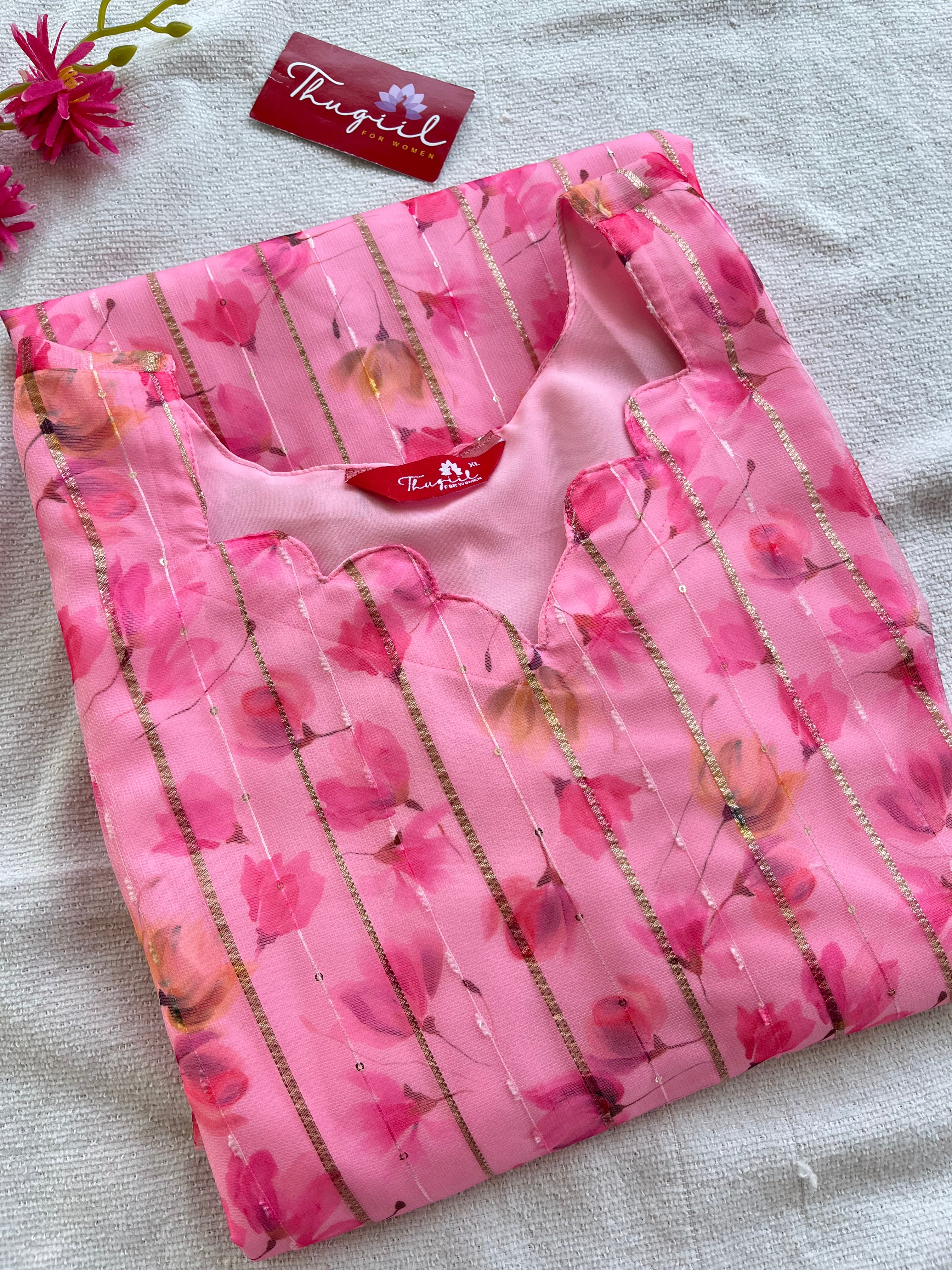 Pink Floral Organza Kurta