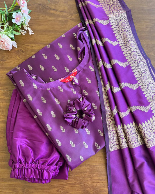 Purple Soft Silk Kurta Set