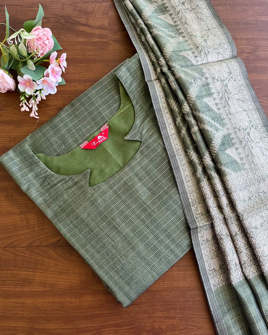 Green - Kota Banaras Kurta set (Top-Dupatta)