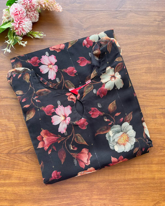 Black Floral Organza Kurta