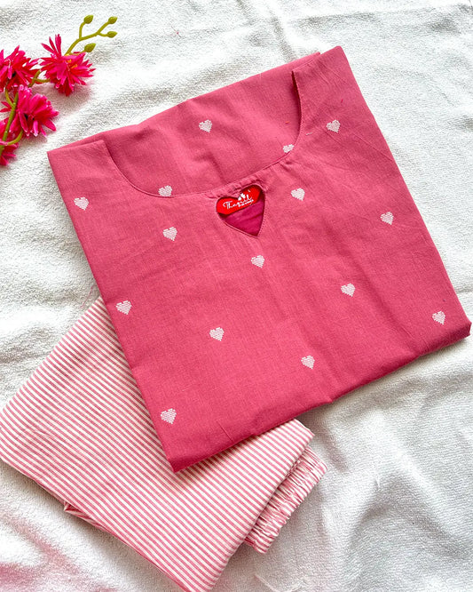 Pink Heart Cotton Handloom Co Cord