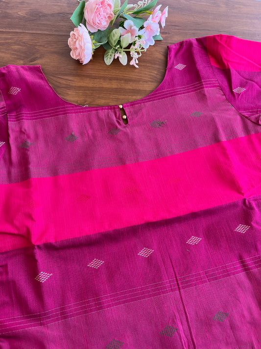 Dark Pink Slub Silk Kurta Set