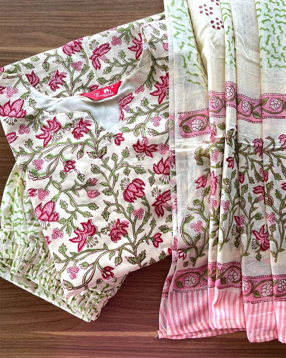 Floral handblock cotton kurta set