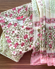 Floral handblock cotton kurta set