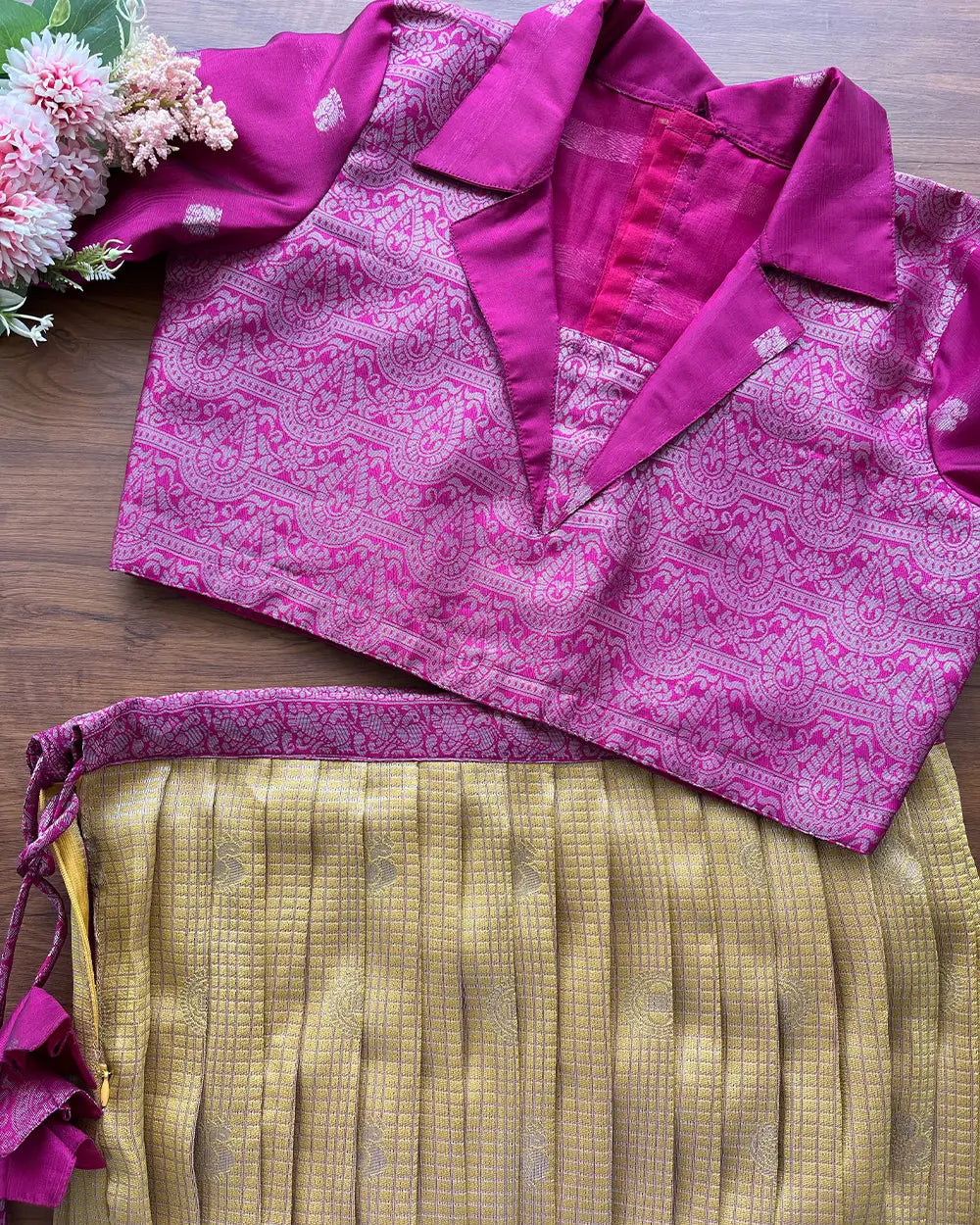 Mustard - Pink Pleated Silk Maxi