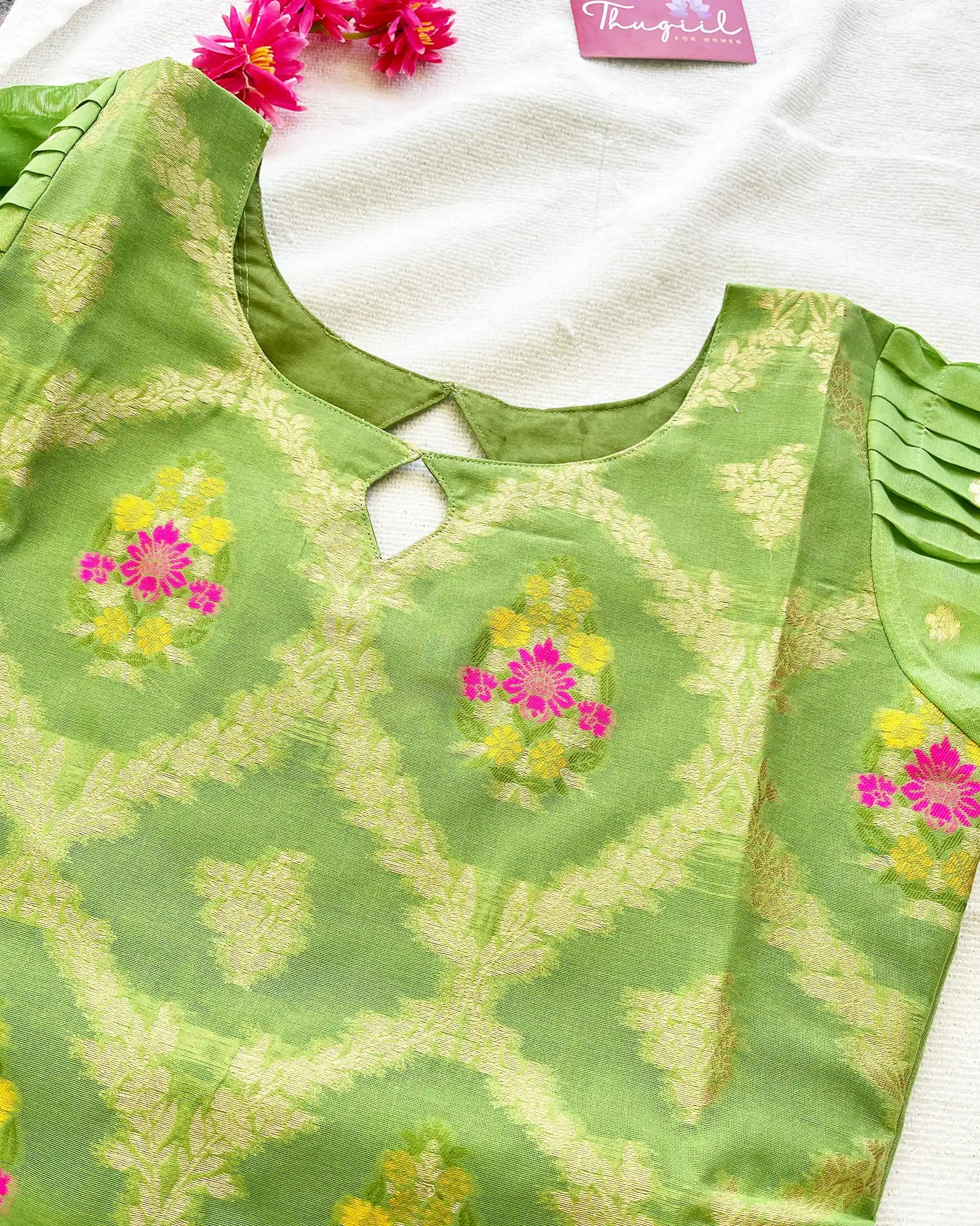 Parrot Green Silk Kurta Set (Kurta-Dupatta)