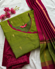 Green Slub Silk Kurta Set