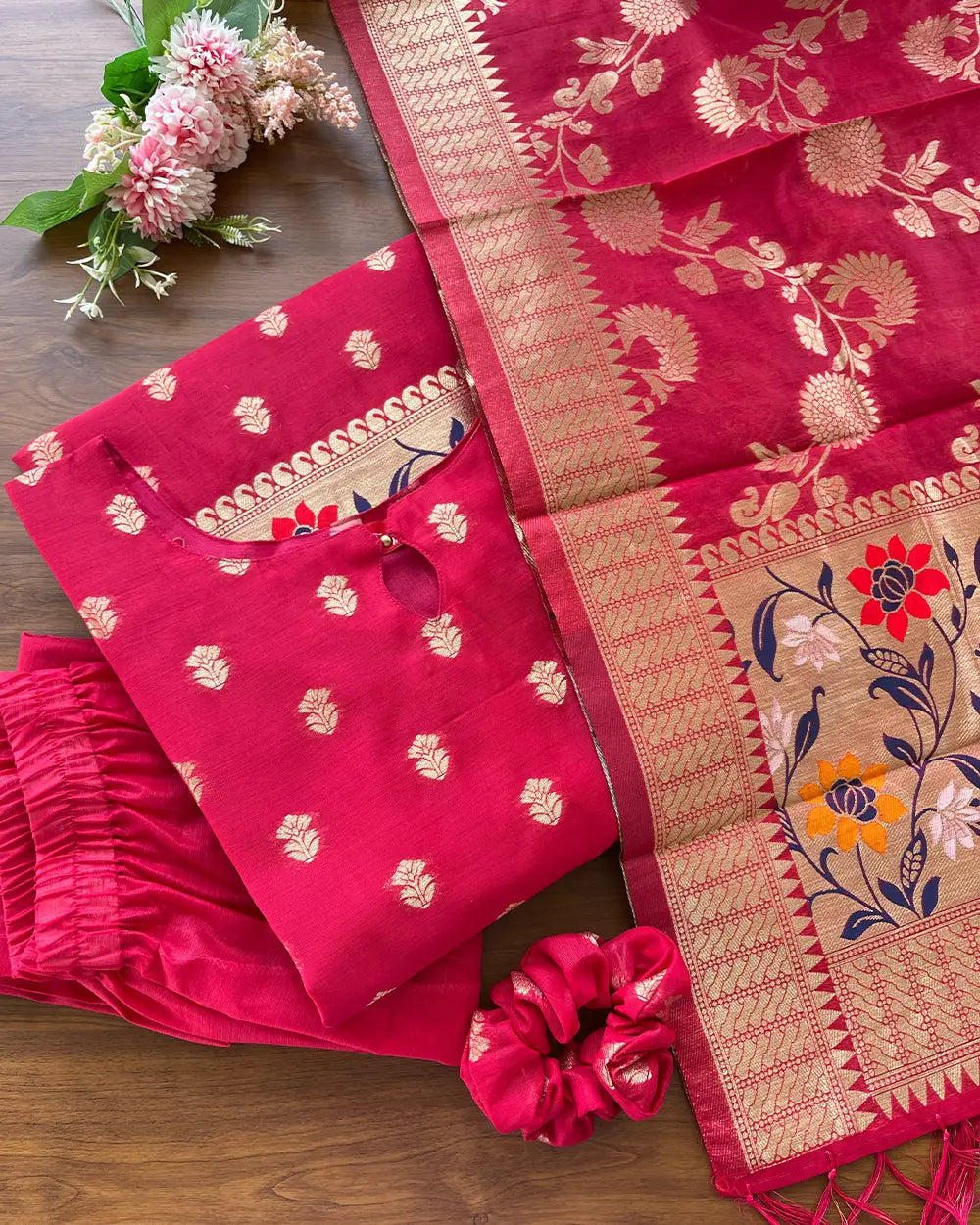 Rani Pink - 2 Banaras Cotton Kurta Set (PRE ORDER 20-25 days)