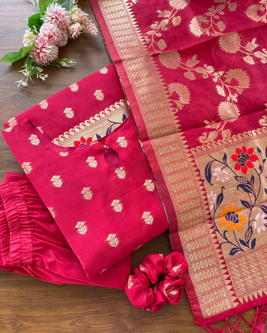 Rani Pink - 2 Banaras Cotton Kurta Set (PRE ORDER 20-25 days)