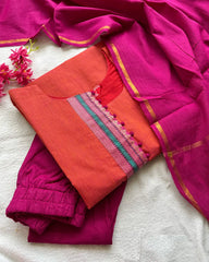 Orange Pink South Cotton Kurta Set