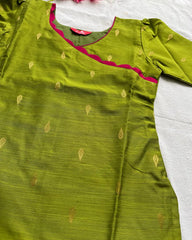 Green Slub Silk Kurta Set