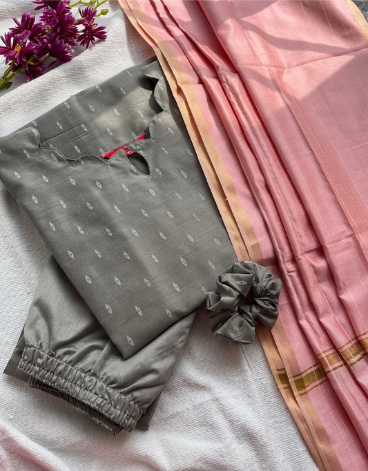 Grey Butter Silk Kurta Set