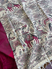 Dark Pink Slub Silk Kurta Set