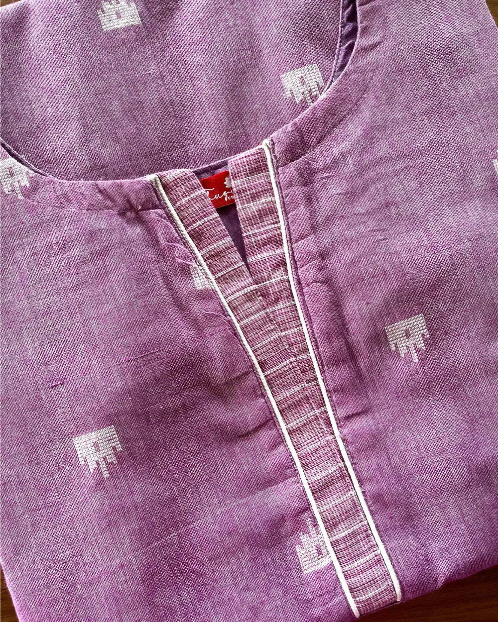 Lavender Pink Handloom Cotton Kurta Set