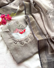 Light Grey Soft Tissue Silk Kurta Set