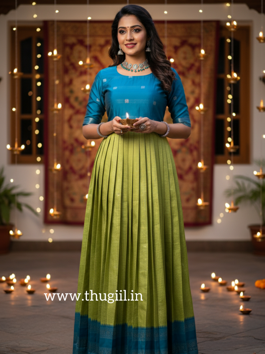 Green - Blue Pleated Maxi