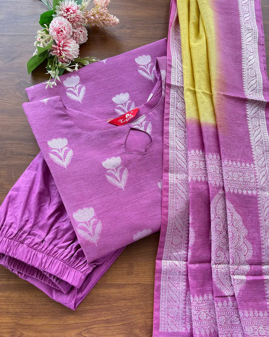 Lavender Pink Linen Kurta Set (Pre order 15-20 days)