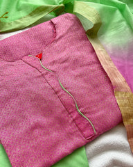 Pink Pista Charm Katan Silk Kurta Set