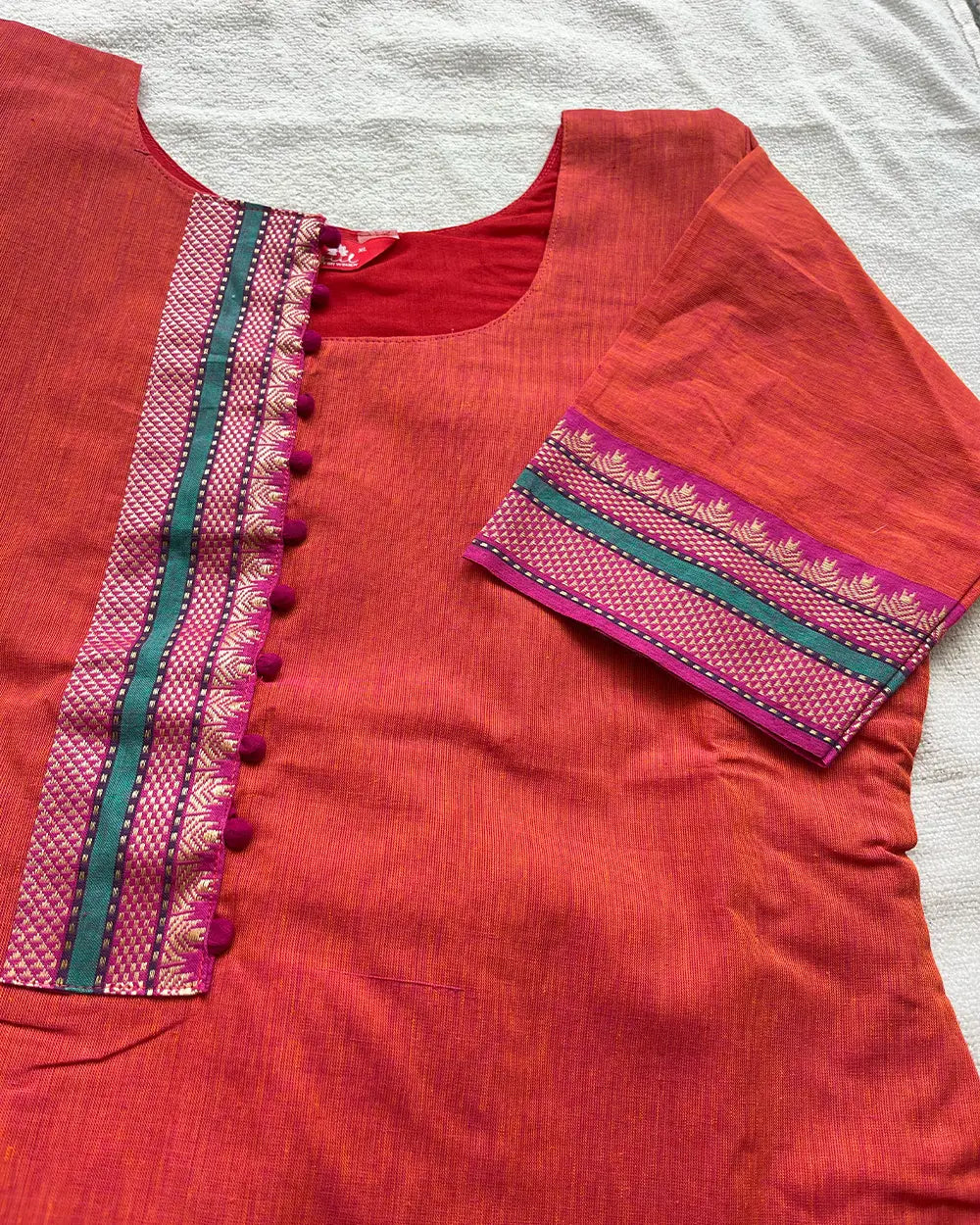 Orange Pink South Cotton Kurta Set
