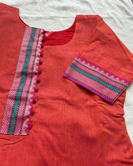 Orange Pink South Cotton Kurta Set