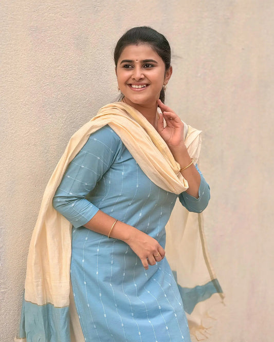 Water Blue Butter Silk Kurta Set