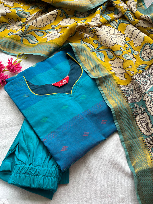Luxe - Peacock Slub - Kalamkari Kurta Set