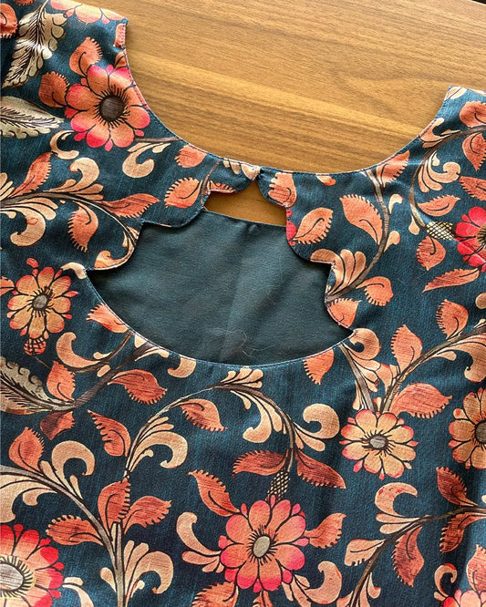 Teal Floral Silk Kurta